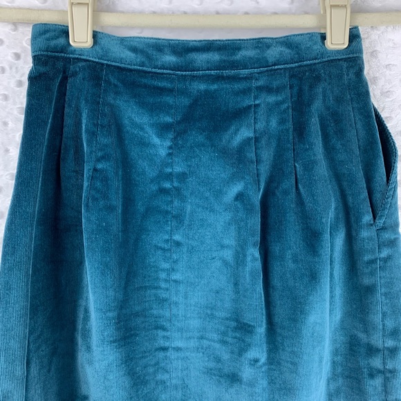 VINTAGE LORCH Midi Skirt Turquoise Corduroy High Waisted Style - Picture 6 of 8